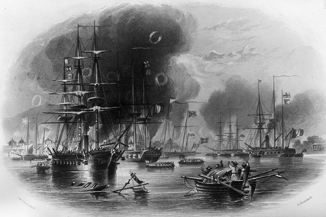 1840年第一次鸦片战争期间对广州的轰炸。